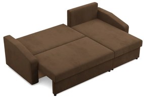 Zeus sarokkanapé, 2 ágyneműtartóval, döntött kartámasz, szövet anyag, univerzális oldal, bonell töltet, barna