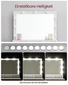 Fésülködőasztal, pipereasztal 9 LED izzóval, fehér