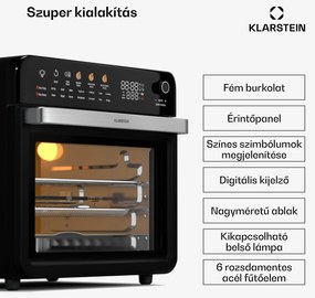 Klarstein AirGlaze Digital forrólevegős fritőz, 2200 W, 19 program, mosogatógépben mosható tartozékokkal együtt