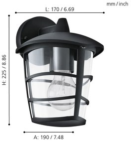 Eglo Aloria 93098 kültéri falilámpa, 1x60W E27