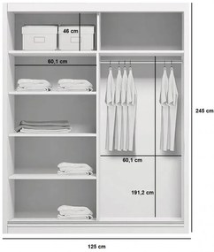 HUGO tágas tükrös gardróbszekrény 125/245 - arany craft tölgy / fehér