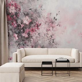 Fotótapéta - Absztrakt rózsaszín-fekete virágok (147x102 cm)