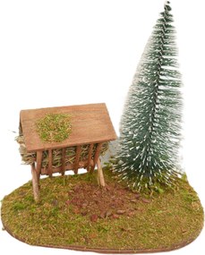 Állattartó vályú fenyővel Betlehem dekorációhoz 17 x 12 x 17cm