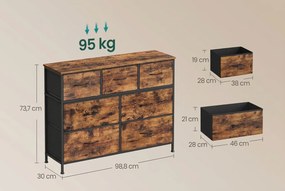Komód textil fiókokkal TORVANI, rusztikus barna/fekete