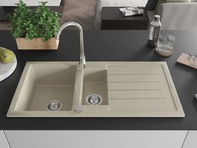 Mexen Andres 1,5 rekeszes gránit mosogató fedéllel, 1000 x 500 mm, bézs, króm szifon - 6515101510-69