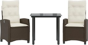 vidaXL 3 részes barna polyrattan kerti étkezőgarnitúra párnával