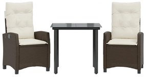 vidaXL 3 részes barna polyrattan kerti étkezőgarnitúra párnával