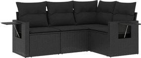vidaXL 4 részes fekete polyrattan kerti ülőgarnitúra párnákkal