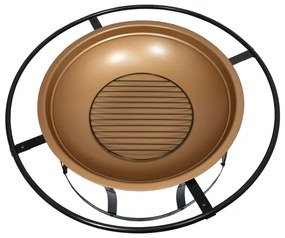 Hordozható fa tűzrakóhely rostéllyal fekete/réz