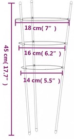 5 db zöld acél kerti növénytámasz 3 gyűrűvel 45 cm
