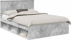vidaXL Ágykeret fejtámlával Beton Szürke 135 x 190 cm Tömör fenyőfa