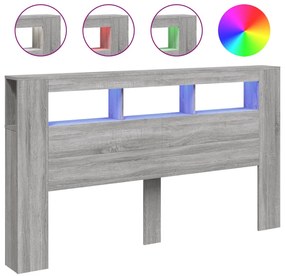 szürke sonoma szerelt fa LED-es fejtámla 180x18,5x103,5 cm