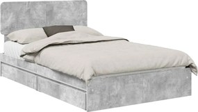 vidaXL Tárolós Ágy fejtámlával Beton Szürke 135 x 190 cm Faanyag