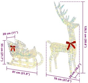 Rénszarvas húzta szán Meleg fehér 70 x 26 x 128.5 cm PET