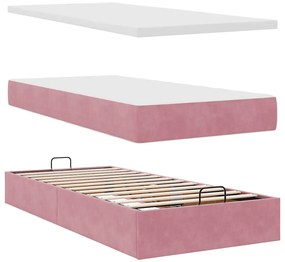 Ottomán ágykeret matraccal rózsaszín 90x190 cm bársony