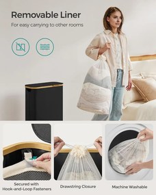 SONGMICS 65L szennyeskosár fedéllel, keskeny kialakítás, 42 × 22,5 × 70,5 cm, fekete