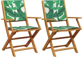 vidaXL 2 db levélmintás tömör akácfa és szövet kerti szék