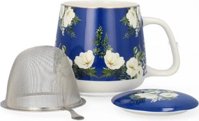 500 ml-es porcelán bögre Livello kávéhoz, teához, fém szűrővel, virágos