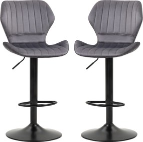 HOMCOM 2 darabos magasságban állítható bárszék készlet ergonomikus ülőkével és lábtartóval, bárszékek velúr hatású anyagból és fémből, 47x51,5x92-114