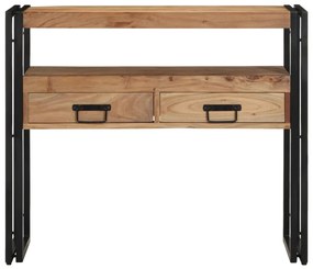 Konsole Asztal Fekete 90x33x75 cm Tömör Akácfa és Fém