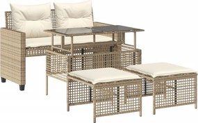 vidaXL 4 részes bézs polyrattan üveg kerti ülőgarnitúra párnákkal
