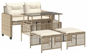 vidaXL 4 részes bézs polyrattan üveg kerti ülőgarnitúra párnákkal