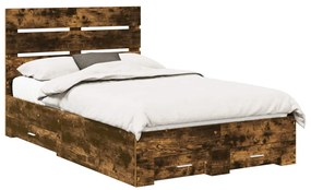 vidaXL Ágykeret fiókkal fejtámlával Füstölt tölgy 135 x 190 cm Faanyag