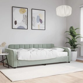 világosszürke bársony kanapéágy matraccal 90 x 190 cm