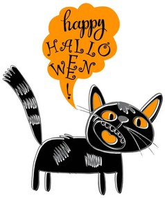 Illusztráció Happy Halloween! Black cat. Vector cartoon, aqua_marinka