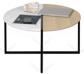 Dohányzóasztal tölgyfa dekoros és márvány asztallappal ø 80 cm Sonata - TemaHome