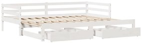 fehér kihúzható heverő fiókokkal matrac nélkül 80 x 200 cm