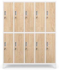 Pléh öltözőszekrény lábakon, 10 rekeszes BARTEK, 1360 x 1720 x 450 mm, Eco Design: fehér/ sonoma tölgy