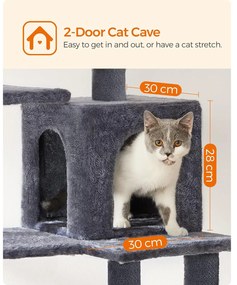 Macska kaparófa, 143 cm magas, többszintes macskatorony, füstszürke | Feandrea