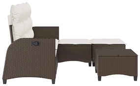 3 részes barna polyrattan kerti ülőgarnitúra párnával L-alakú
