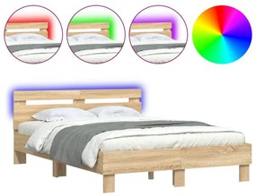 sonoma tölgy színű ágykeret fejtámlával és LED-del 135x190 cm