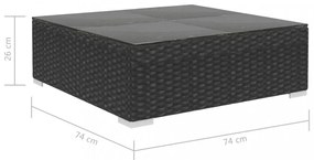 12-részes fekete polyrattan kerti bútorszett párnákkal
