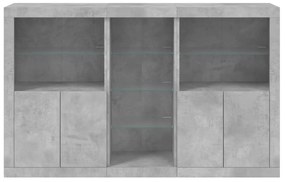 betonszürke tálalószekrény LED-világítással 162 x 37 x 100 cm