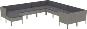 vidaXL 11 részes szürke polyrattan kerti ülőgarnitúra párnákkal