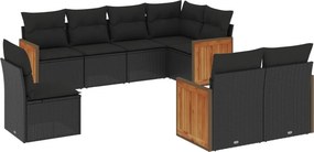 vidaXL 8 részes fekete polyrattan kerti ülőgarnitúra párnákkal