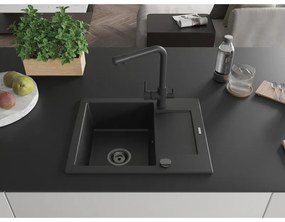 Mexen Enzo, gránit mosogató 576x465x174 mm, 1 kamrás, fekete Duero csaptelep, fekete, 6506-77-671600-70-B