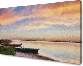 Vászonkép Olajfestmény Csónakok a parton 80x40 cm