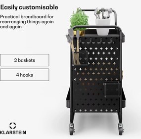 Klarstein Chibi, tálalókocsi, 2 polc, fém, kosarak, kampók, mobil