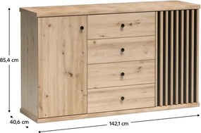 KOLI C-4 komód, tölgyfa artisan