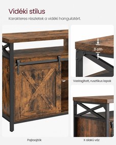 TV-szekrény tolóajtókkal, 147 x 40 x 76 cm, 65 colos TV-hez, rusztikus barna-fekete