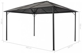 fekete pavilon alumínium tetővel 4 x 3 x 2,6 m