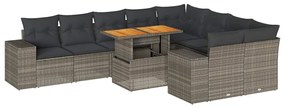 10 részes szürke polyrattan akácfa kerti ülőgarnitúra párnákkal