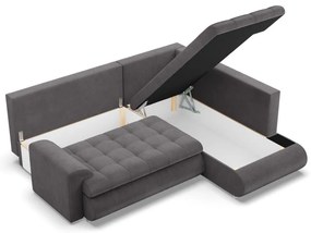 Tokio sarokkanapé, L alakú háttámlával, 2 ágyneműtartóval, kordbársony, jobboldali, szürke