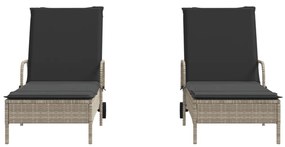 2 db világosszürke polyrattan napozóágy párnával