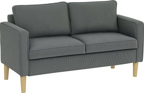 HOMCOM Modern 2-személyes Szövet Kanapé Kartámaszokkal és 2 Levehető Párnával, Tárolóhellyel és Fa Lábakkal, 140x63x79 cm, Szürke | Aosom
