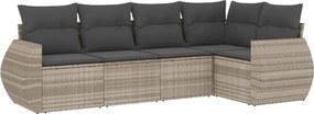 vidaXL 5 részes világosszürke polyrattan kerti ülőgarnitúra párnákkal